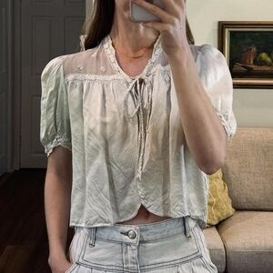 1930s silk mint green/cream bed jacket